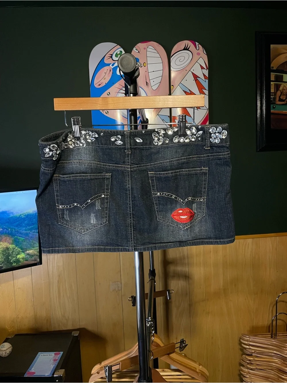 Embellished Dark Denim Mini Skirt shorts woman’s
